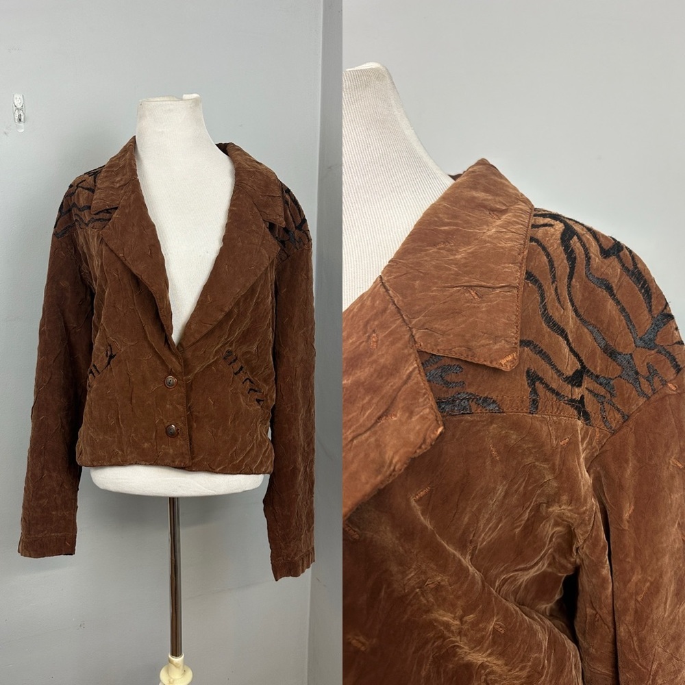 Vintage 80’s Brown Embroidered Jacket Sz L